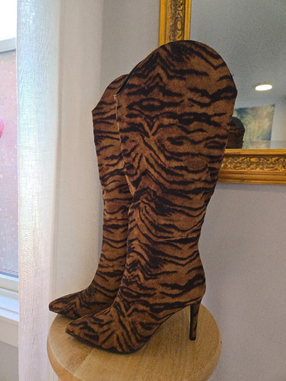 Chinese Laundry, Tiger Print Heeled Boots. Size: US 7.5 / EUR 38. NEVER WORN